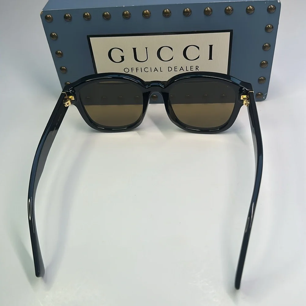 New - GUCCI GG1140SK-003 Unisex Classic Designer Sunglasses in Black & Gold/Br…